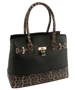 Leopard Colorblock Padlock Satchel LHU432 BLACK